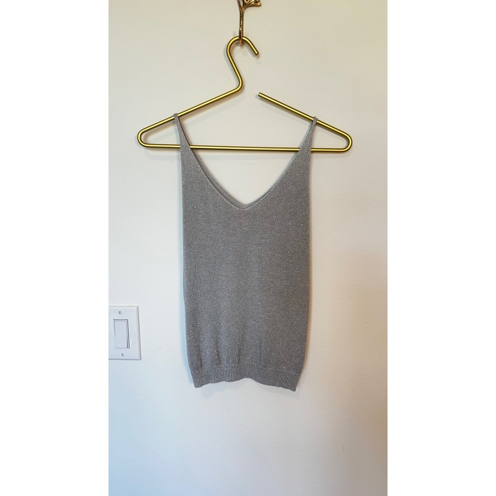 Y2K Metallic Knit Camisole Women S Silver Lurex Sparkle Party Top Night Out